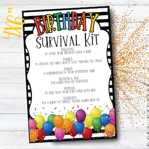 Birthday Survival Kit - Birthday Gift - Happy Birthday  - Printable Tags - Birthday Printables- Funny Birthday Tags -