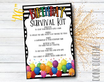 Birthday Survival Kit - Birthday Gift - Happy Birthday  - Printable Tags - Birthday Printables- Funny Birthday Tags -