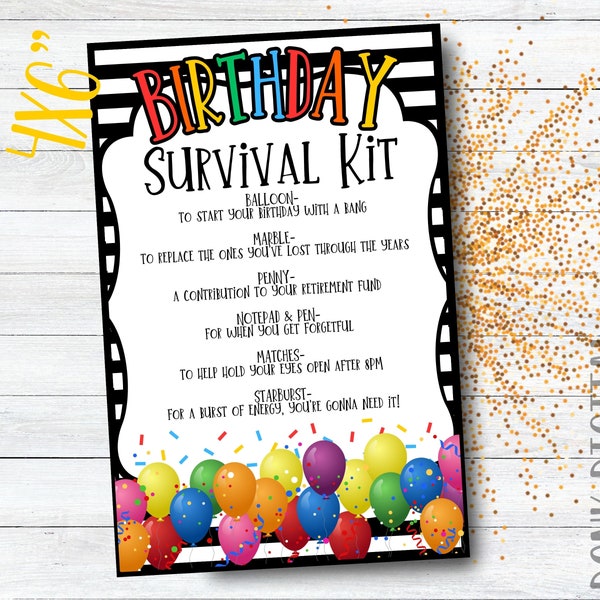 Birthday Survival Kit - Birthday Gift - Happy Birthday  - Printable Tags - Birthday Printables- Funny Birthday Tags -