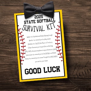 Kit de sobrevivência de softball estadual - Presente de equipe para impressão - Etiquetas esportivas - Presente de softball - Download instantâneo -