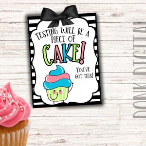 Testing Motivation Tags Printable | “Testing Will Be a Piece of Cake” Student Gift Tags | Snack Cake Treat Tags | PDF Instant Download