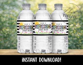 Spring break water bottle favors (Printable PDF)