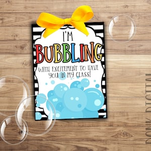 I&#39;m BUBBLING with excitement to have you in my class -Student Gift - Classroom gift - Teacher Printable- Back to school tag
