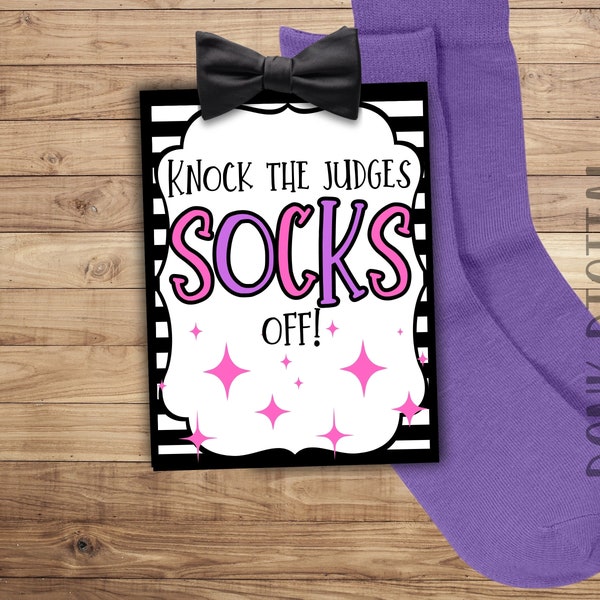 Knock the judges socks off- Cheerleading Good Luck Favor Tags- PDF file Instant Download -Sock Gift Tag- Team Gift Tags- Competition Gift