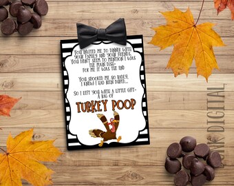 Funny Turkey Poop Poem Tag: Thanksgiving Favor (PDF File)