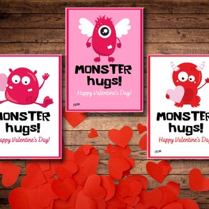 Monster Valentines Cards - Printable Valentines - Class Valentine Hand out - Valentine Favors -Monster Valentines