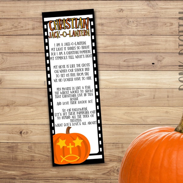 Christian Jack O Lantern Poem- Christian Halloween- Religious Halloween- Sunday School- Bookmark