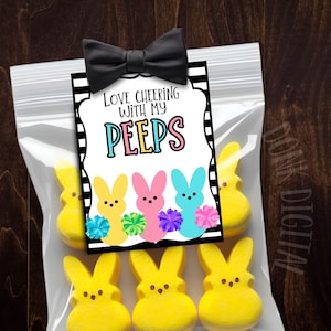 love cheering with my PEEPS- Good Luck Favor Tags- PDF file Instant Download - Team Gift Tags- cheer easter tag