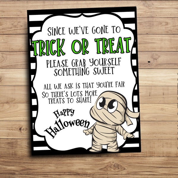 Halloween Candy Sign- Please Take One- Trick or Treat sign- Halloween Door Sign