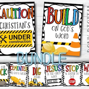 VBS Construction Printable Bundle: Sunday School Signs & Tags (PDF)