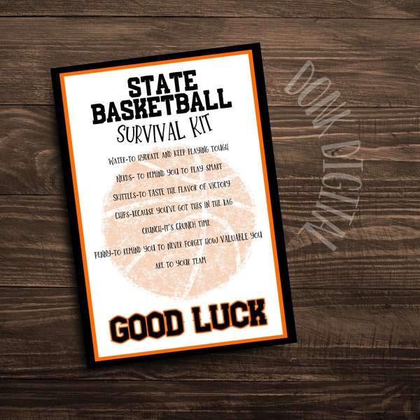 State Basketball survival kit- Team Gift Printable - Sports Tags- Basketball Gift - Instant Download-