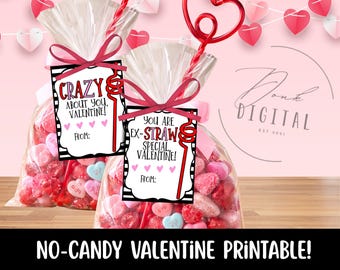 Printable Straw Valentines: classroom valentines cards (PDF)