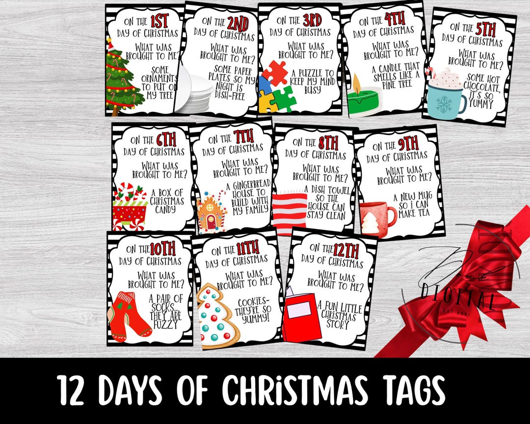 12 Days of Christmas Gift Tags :printable (PDF) - Etsy
