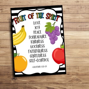 Fruit of the Spirit Zeichen - Sonntagsschule Printable - Kirche Printable - Religiöse Tags