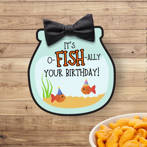 It's oFISHally your birthday- Goldfish tag- Birthday Favors-