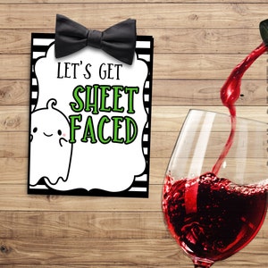 Vamos ficar com a FOLHA - Etiquetas de vinho de Halloween - Favor de Halloween - Feliz Dia das Bruxas - Apreciação de Halloween