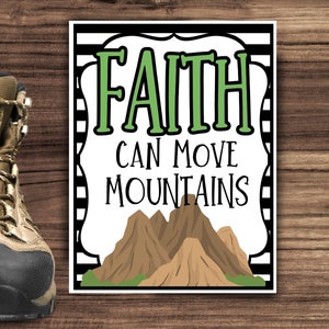 FAITH can move mountains- 8x10- Sunday School Printable - Church Printable - Religious Tags- VBS Adventure