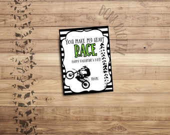 Dirt Bike Valentinstagskarten: 'You Make My Heart Rennen' (PDF)