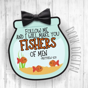 PESCADORES de homens - Escola Dominical para impressão - Igreja para impressão - Etiquetas religiosas - Etiquetas de peixinho dourado - versículo da Bíblia