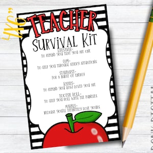 TEACHER Survival Kit - Teacher Gift - Teacher Appreciation  - Printable Tags -