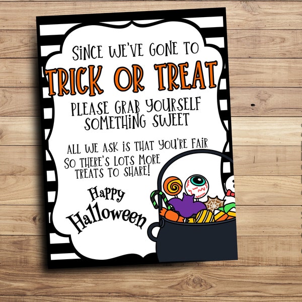 Halloween Candy Sign-Neem één-Trick or Treat teken-Halloween deurbord