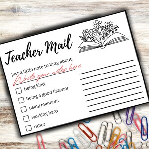 Spring Teacher Mail printable - teacher mail instant download - teacher notes - notes from teacher -