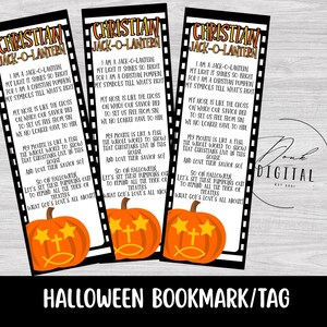 Marque-page poème Christian Jack O' Lantern Étiquettes : imprimable (PDF)