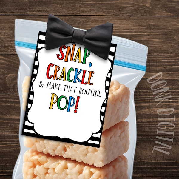 Snap Crackle Pop Tag- Good Luck Favor Tags- PDF file Instant Download -Rice Crispy Gift Tag- Team Gift Tags- Competition Gift