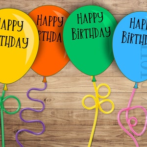 Birthday Balloon straw toppers-