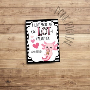 I like you an axolotl valentine- axolotl Valentines Cards-  valentine- printable valentines-