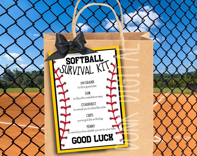 Softball Survival Kit Team Gift Printable Sports Tags Softball Gift