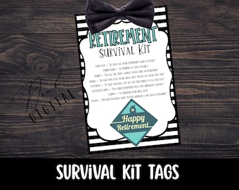 Printable Retirement Survival Kit Tags | Funny 4x6 Gift Tags | Retirement Party Favor | Instant Download