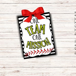 Eén TEAM één MISSIE-State Softbal-Softbal tag-Softbal Gunsten-Team Gift Tag-Team waardering-Good Luck Tag
