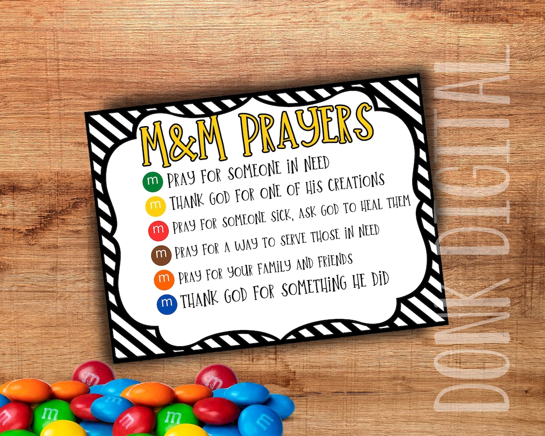 M&M Prayers Sunday School Printable Church Printable Religious Tags VBS
