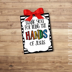 Thank you for being the HANDS of Jesus - Sunday School Printable - Church Printable - Religious Tags