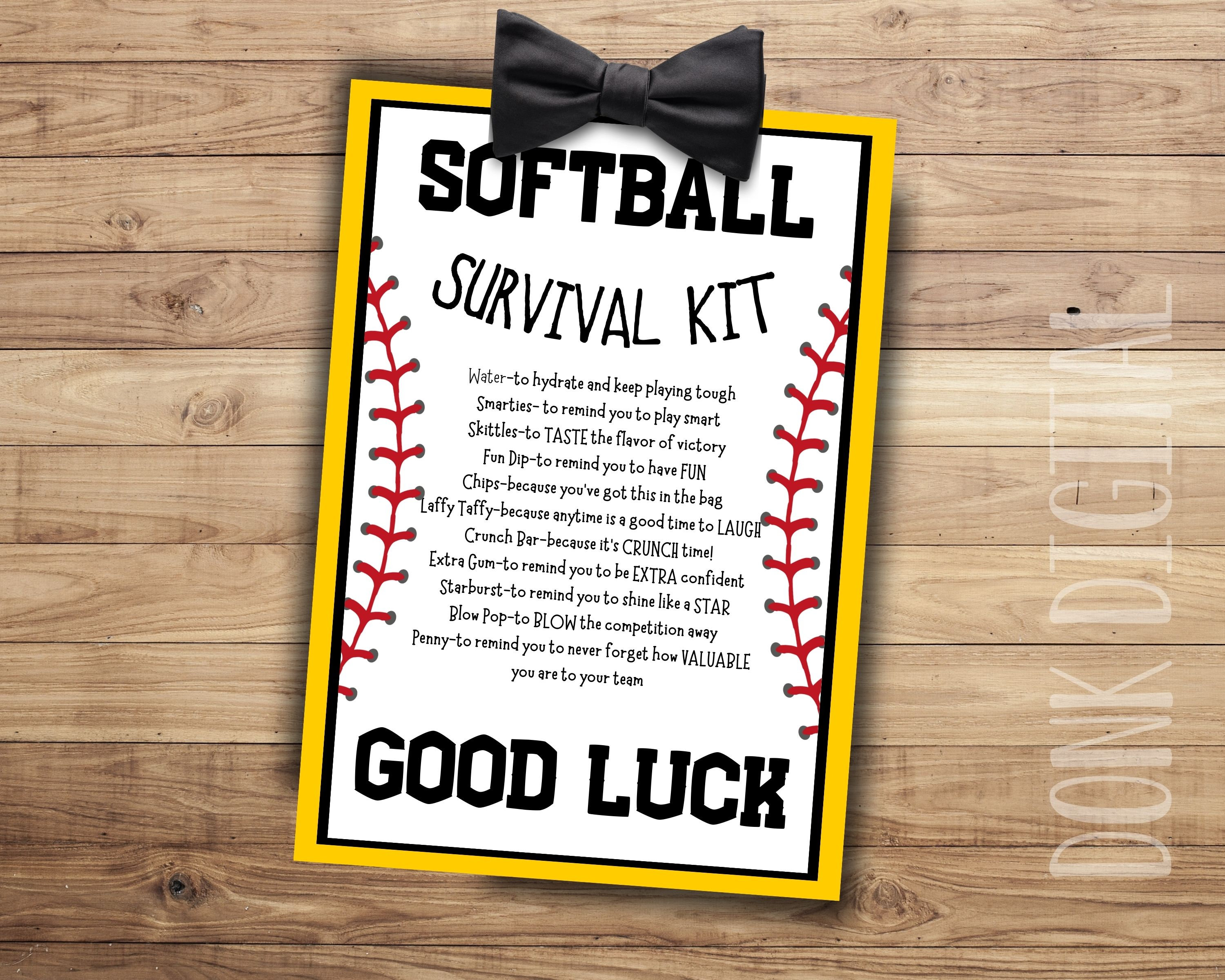 Softball Survival Kit Printable | Sports Goodie Bag Tag | Softball Team Gift | Digital Download