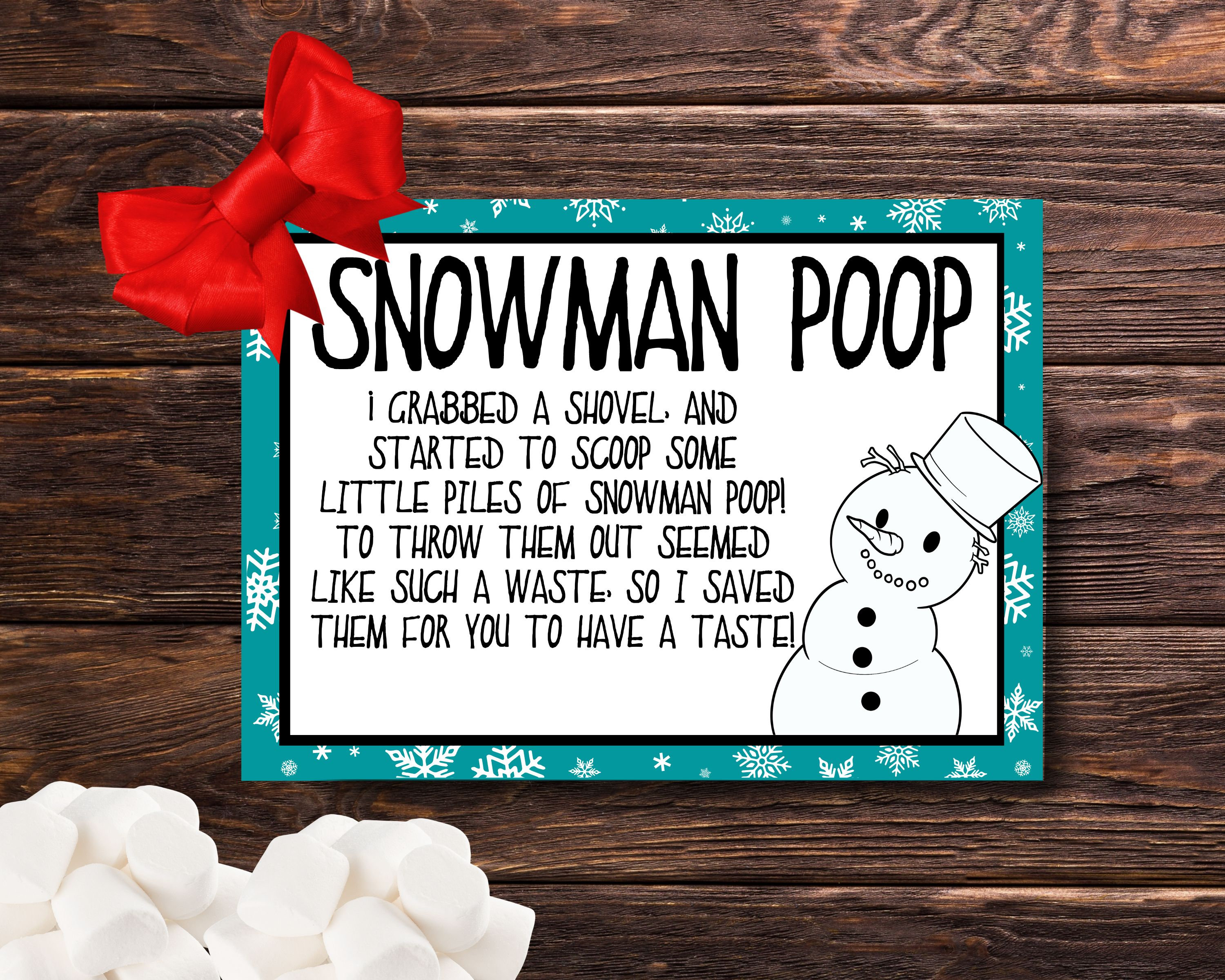 snowman poop gift tags: christmas treat, neighbor printable (pdf