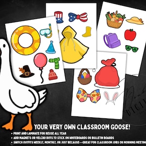Printable Class Goose with Holiday Outfits: Classroom Decoration (PDF Download 5x8&quot; Goose + Clothes)