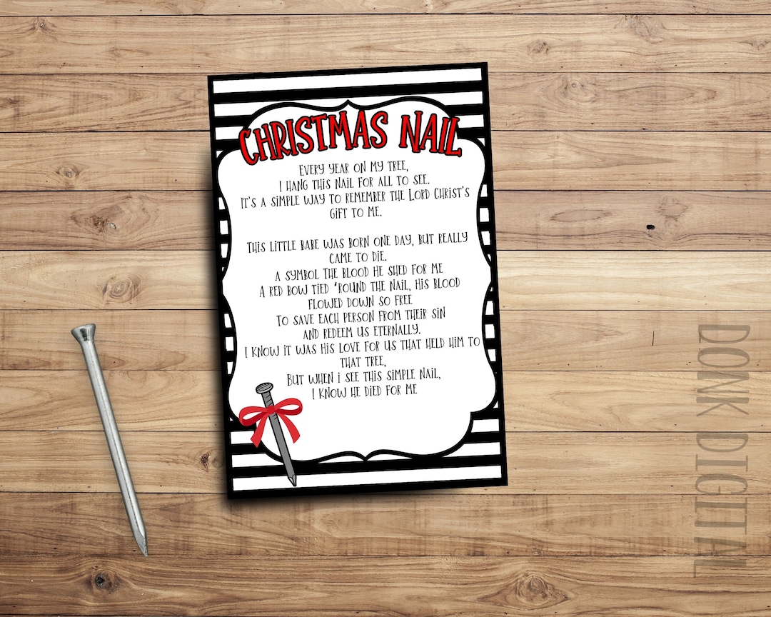 christmas nail poem printable tags: sunday school gift (pdf) - etsy