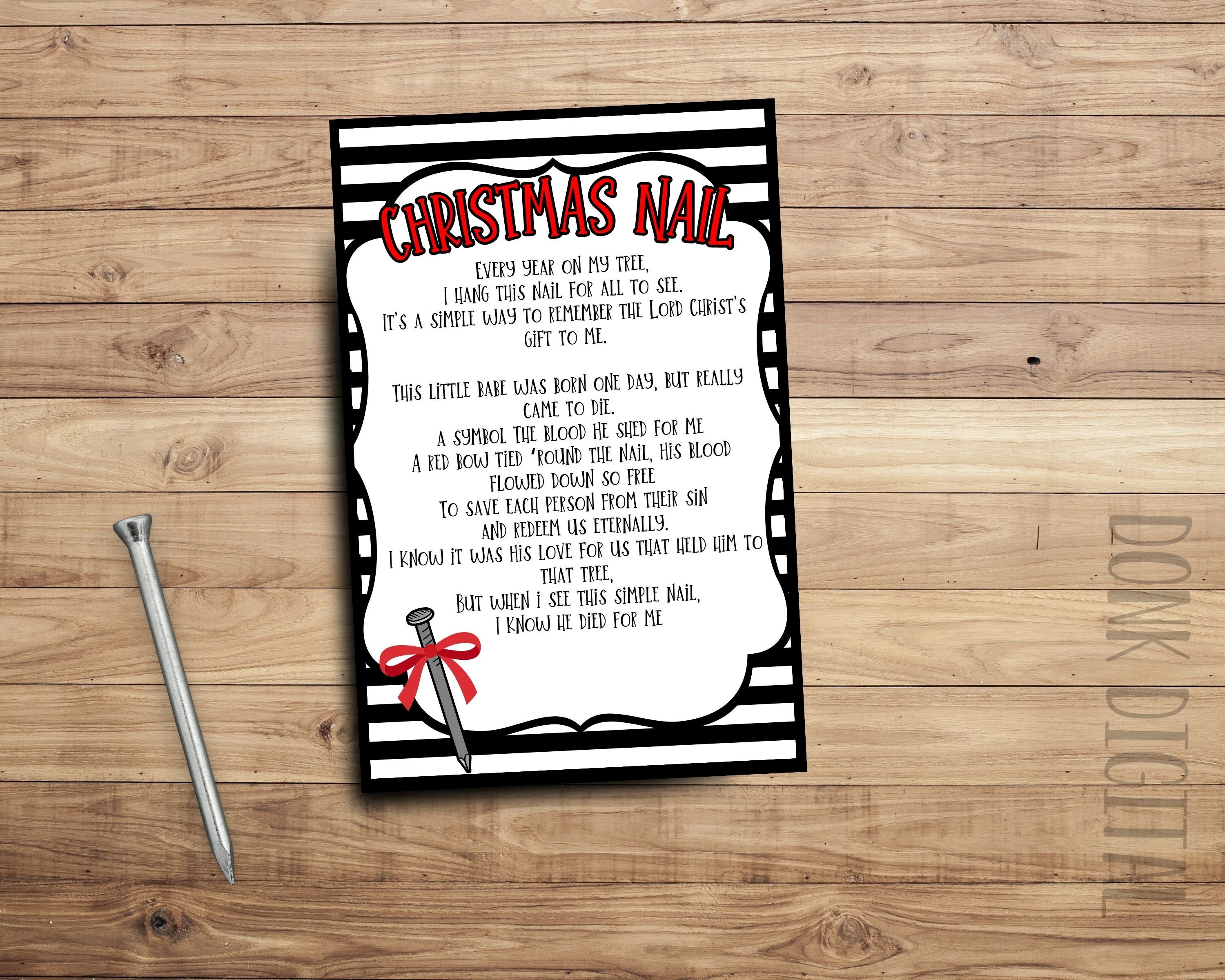 christmas nail poem printable tags: sunday school gift (pdf