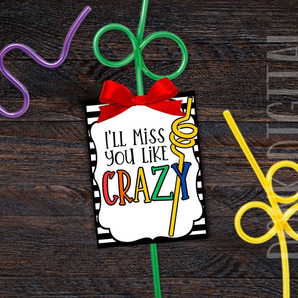 I'll miss you like CRAZY - Summer Tag- School Break - Summer Break Printable - Student Gift - Friend Gift- Miss you tag