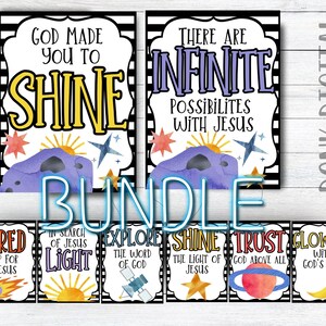 Urlaub Bibel Schule Weltraum Thema | Schilder & Tags Bundle | VBS Printable Dekor | Digitaler Download