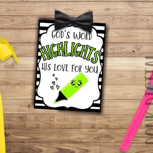God's word HIGHLIGHTS his love for you- Sunday School Printable - Church Printable - Religious Tags-