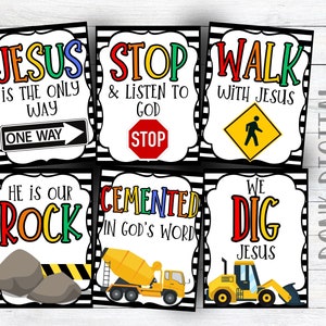 CONSTRUCTION Vacation Bible School Favors - Sunday School Printable - Church Printable - Religious Tags- VBS THEME