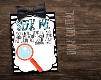 Seek Me Magnifying Glass Tag: Church VBS Printable (PDF)