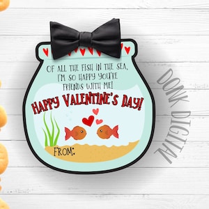 fish Cracker Valentines -Fish Valentine&#39;s- Printable Valentines - Class Valentine Hand out - Valentine Favors -
