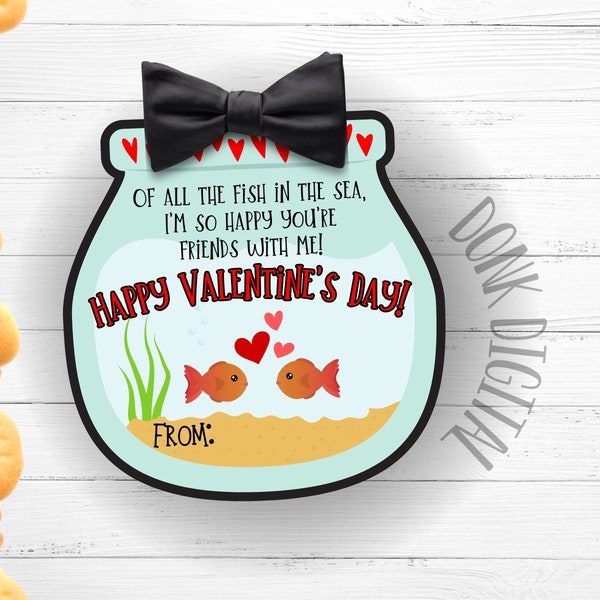 fish Cracker Valentines -Fish Valentine's- Printable Valentines - Class Valentine Hand out - Valentine Favors -