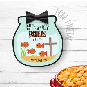 FISHERS of men- Goldfisch Cracker Tag - Sonntagsschule Tags - Printable Tag - Church Tag - Bibelvers