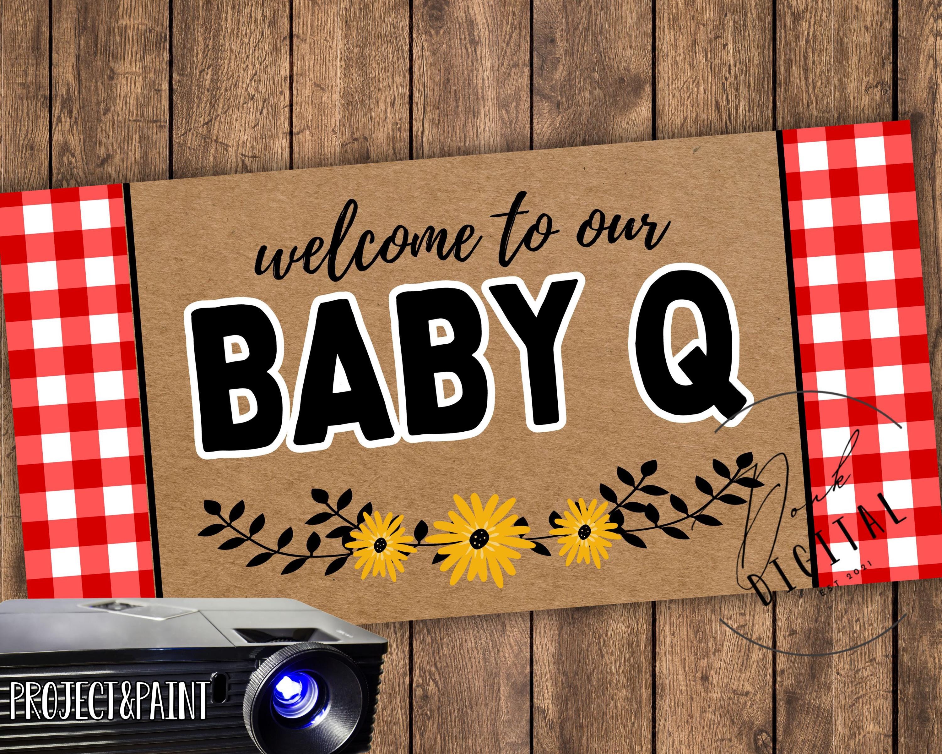 Paint-Your-Own Banner | “Welcome to Our BABY-Q” | Baby Shower BBQ Theme | Red Gingham & Sunflower Printable | Project + Trace PDF