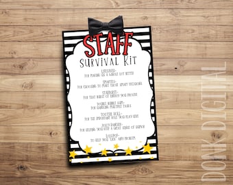 Staff Survival Kit Tag - Staff Appreciation Gift Tags - Employee Appreciation Printable-  Instant Download